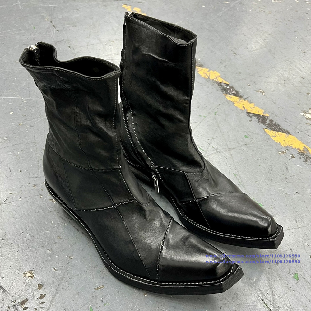 Men Shoes Type - 블랙 가죽 남성 부츠 뾰족한 발가락