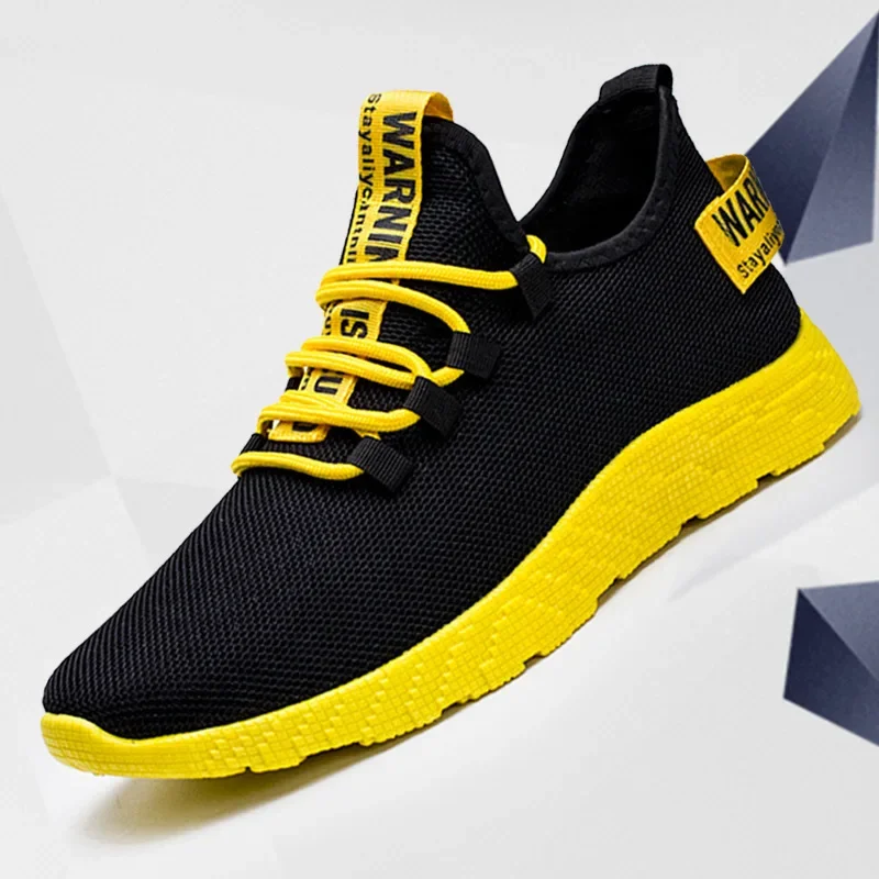 Men Shoes Yellow - 남성용 통기성 레이스업 메쉬 스니커즈, 2024