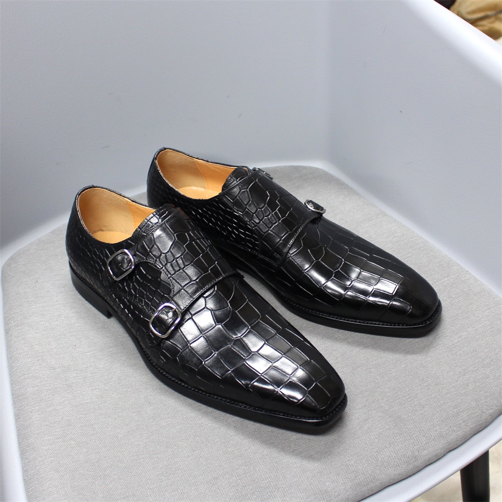 Men Shoes Elegant - 남성 클래식 엘레강스 블랙 가죽 몽크