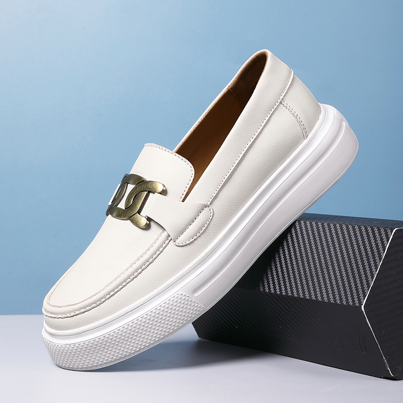 Men Shoes Elegant - 핫 화이트 가죽 캐주얼 신발, 럭셔리
