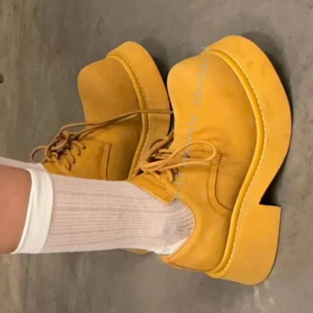 Men'S Shoes To Women'S Size - 빅헤드 펌프스 레이스업 청키 힐 패션