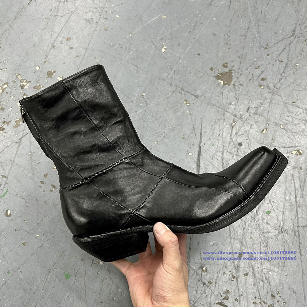 블랙 가죽 남성 부츠 뾰족한 발가락 지퍼 발목 첼시 부 - Men Shoes Type 리뷰 및 가격
