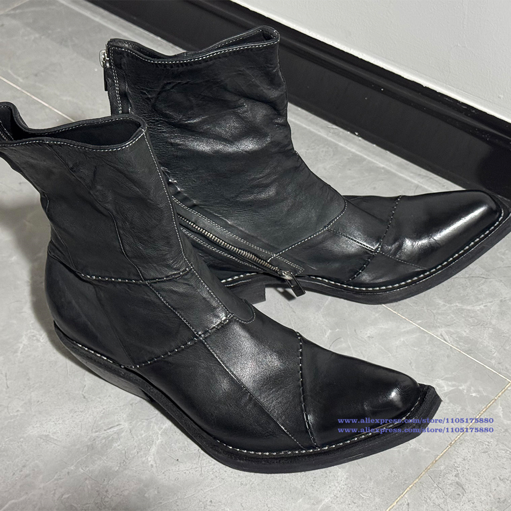블랙 가죽 남성 부츠 뾰족한 발가락 지퍼 발목 첼시 부 - Men Shoes Type 리뷰 및 가격