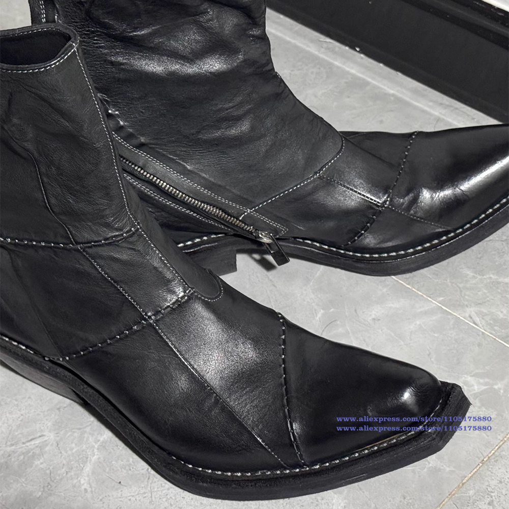 블랙 가죽 남성 부츠 뾰족한 발가락 지퍼 발목 첼시 부 - Men Shoes Type 리뷰 및 가격