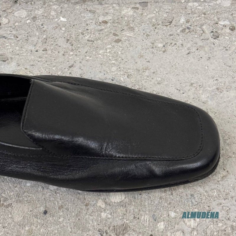 블랙 정품 가죽 남성용 슬립온 로퍼 스퀘어 토 백리스  - Men Shoes Office 리뷰 및 가격