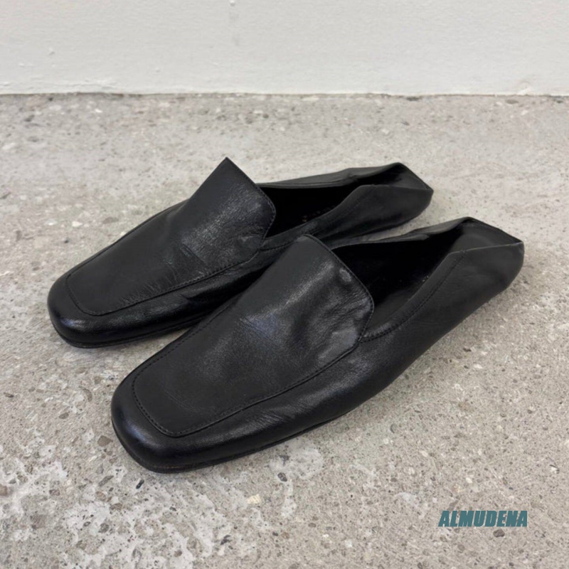 블랙 정품 가죽 남성용 슬립온 로퍼 스퀘어 토 백리스  - Men Shoes Office 리뷰 및 가격