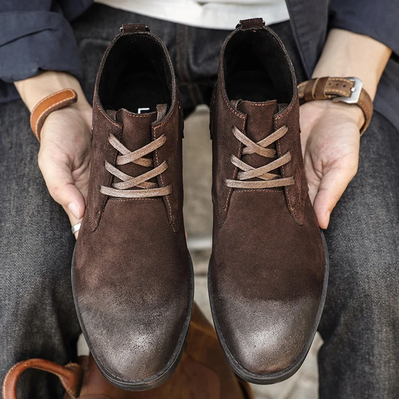 새로운 소가죽 스웨이드 앵클 부츠 수제 빈티지 영국 남 - Men Shoes Office 리뷰 및 가격