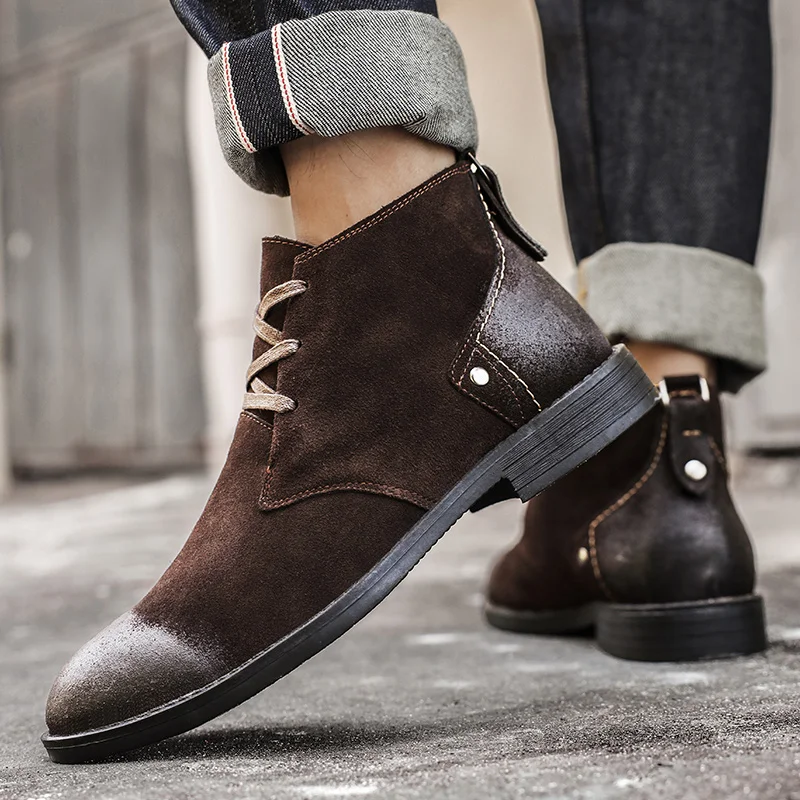 새로운 소가죽 스웨이드 앵클 부츠 수제 빈티지 영국 남 - Men Shoes Office 리뷰 및 가격