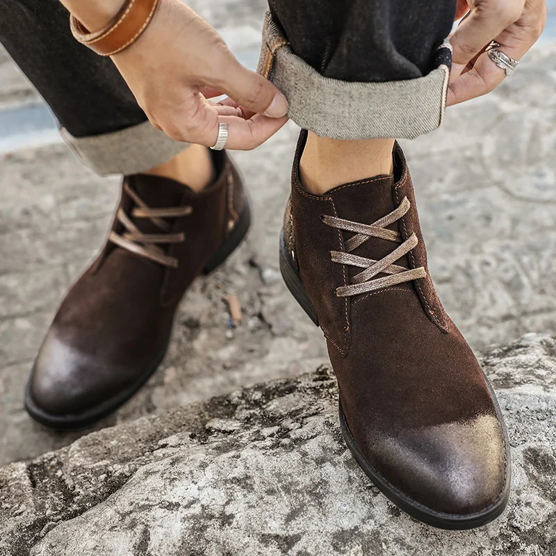 새로운 소가죽 스웨이드 앵클 부츠 수제 빈티지 영국 남 - Men Shoes Office 리뷰 및 가격