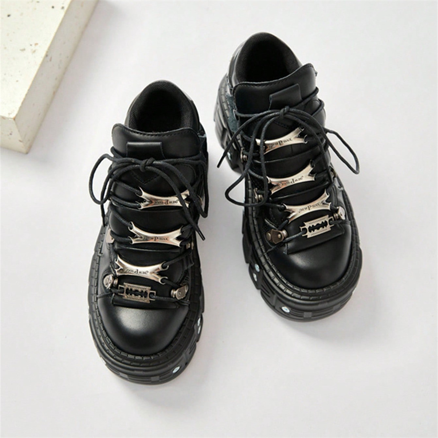펑크 스타일 여성용 블랙 슈즈, 록 메탈 장식 레이스업 - Men Shoes H&M 리뷰 및 가격