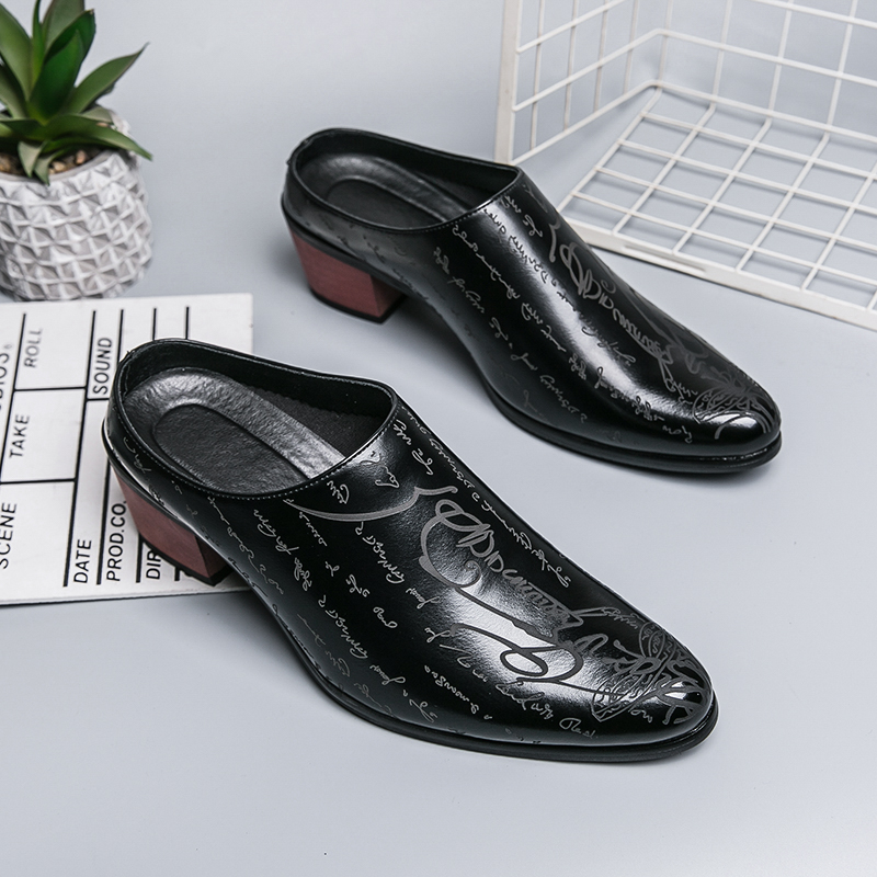 남성용 브라운 가죽 뮬 슬리퍼 레트로 레터 프린트 포인 - Men Shoes Office 리뷰 및 가격